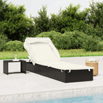 Sunbed with Foldable Roof Black 213x63x97 cm Poly Rattan