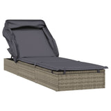 Sunbed with Foldable Roof Grey 213x63x97 cm Poly Rattan - Front View