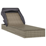 Sunbed with Foldable Roof Grey 213x63x97 cm Poly Rattan - Side View