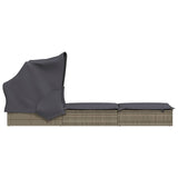 Sunbed with Foldable Roof Grey 213x63x97 cm Poly Rattan - Rear View