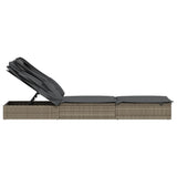 Sunbed with Foldable Roof Grey 213x63x97 cm Poly Rattan - Close-Up Angle