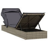 Sunbed with Foldable Roof Grey 213x63x97 cm Poly Rattan - Extra Image