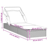 Sunbed with Foldable Roof Grey 213x63x97 cm Poly Rattan - Extra Image