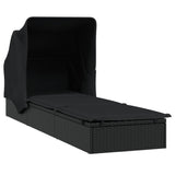 Sunbed with Foldable Roof Black 213x63x97 cm Poly Rattan - Top-Down View