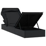 Sunbed with Foldable Roof Black 213x63x97 cm Poly Rattan - Extra Image