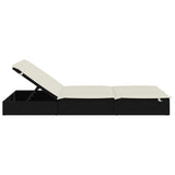 2-Person Sunbed with Cushions Black Poly Rattan - 45-Degree Angle