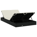 2-Person Sunbed with Cushions Black Poly Rattan - Low Angle