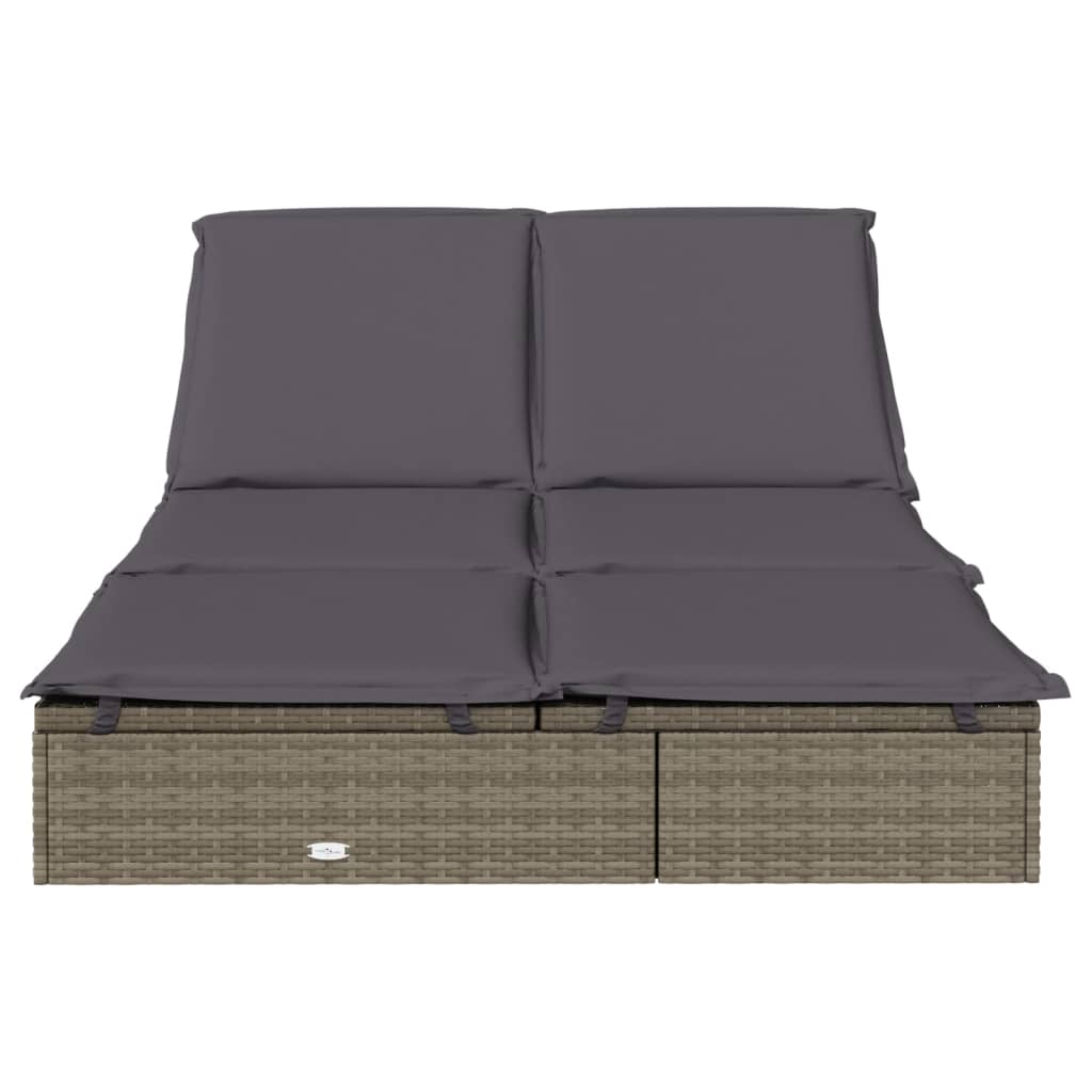 2-Person Sunbed with Cushions Grey Poly Rattan