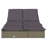 2-Person Sunbed with Cushions Grey Poly Rattan - Top-Down View