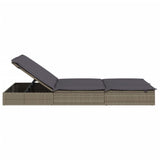 2-Person Sunbed with Cushions Grey Poly Rattan - 45-Degree Angle