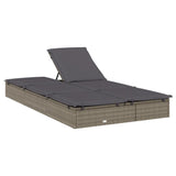 2-Person Sunbed with Cushions Grey Poly Rattan - Close-Up Angle
