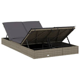 2-Person Sunbed with Cushions Grey Poly Rattan - Low Angle