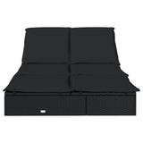2-Person Sunbed with Cushions Black Poly Rattan - Top-Down View