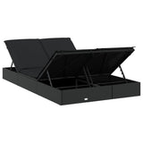 2-Person Sunbed with Cushions Black Poly Rattan - Low Angle