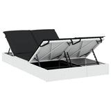 2-Person Sunbed with Cushions White Poly Rattan - Low Angle
