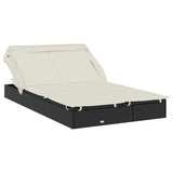 2-Person Sunbed with Foldable Roof Black 213x118x97 cm Poly Rattan - Front View