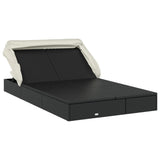 2-Person Sunbed with Foldable Roof Black 213x118x97 cm Poly Rattan - Side View