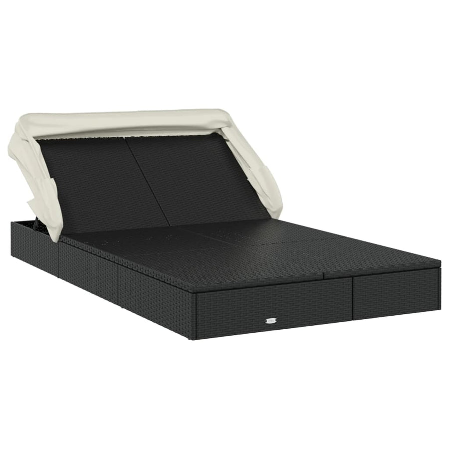 2-Person Sunbed with Foldable Roof Black 213x118x97 cm