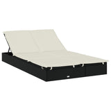 2-Person Sunbed with Foldable Roof Black 213x118x97 cm Poly Rattan - 45-Degree Angle