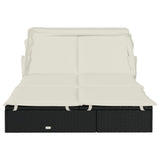 2-Person Sunbed with Foldable Roof Black 213x118x97 cm Poly Rattan - Rear View