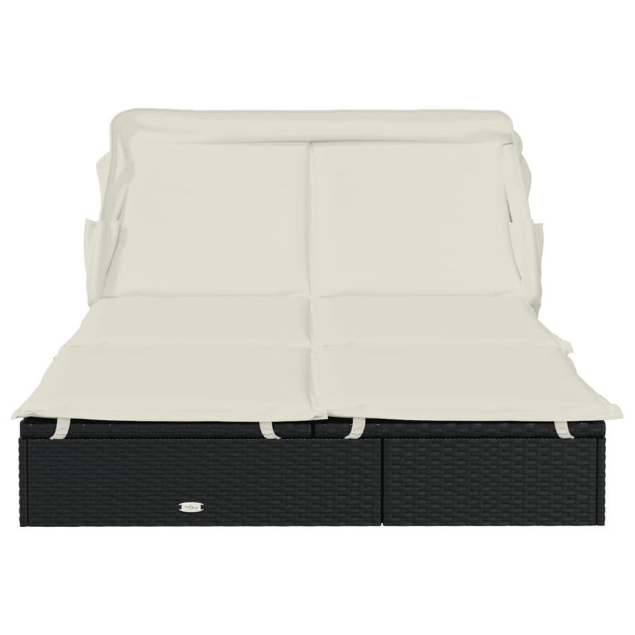 2-Person Sunbed with Foldable Roof Black 213x118x97 cm