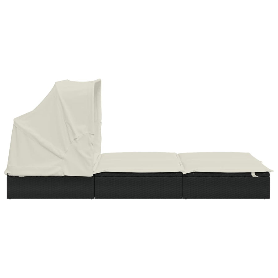 2-Person Sunbed with Foldable Roof Black 213x118x97 cm