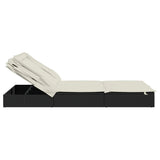 2-Person Sunbed with Foldable Roof Black 213x118x97 cm Poly Rattan - Low Angle