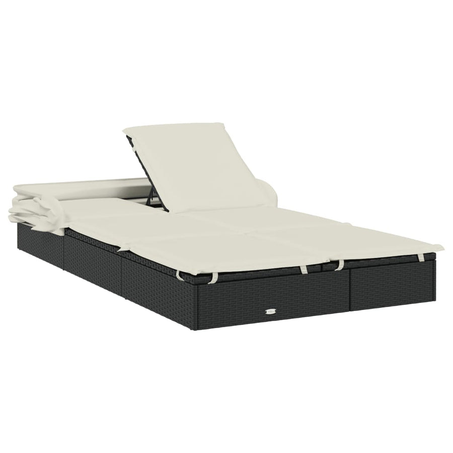 2-Person Sunbed with Foldable Roof Black 213x118x97 cm