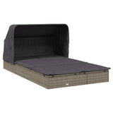 2-Person Sunbed with Foldable Roof Grey 213x118x97 cm Poly Rattan