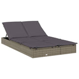 2-Person Sunbed with Foldable Roof Grey 213x118x97 cm Poly Rattan - 45-Degree Angle