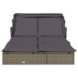 2-Person Sunbed with Foldable Roof Grey 213x118x97 cm Poly Rattan