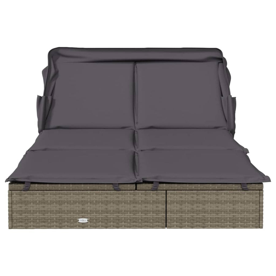 2-Person Sunbed with Foldable Roof Grey 213x118x97 cm