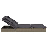 2-Person Sunbed with Foldable Roof Grey 213x118x97 cm Poly Rattan