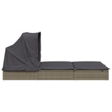 2-Person Sunbed with Foldable Roof Grey 213x118x97 cm Poly Rattan - Low Angle