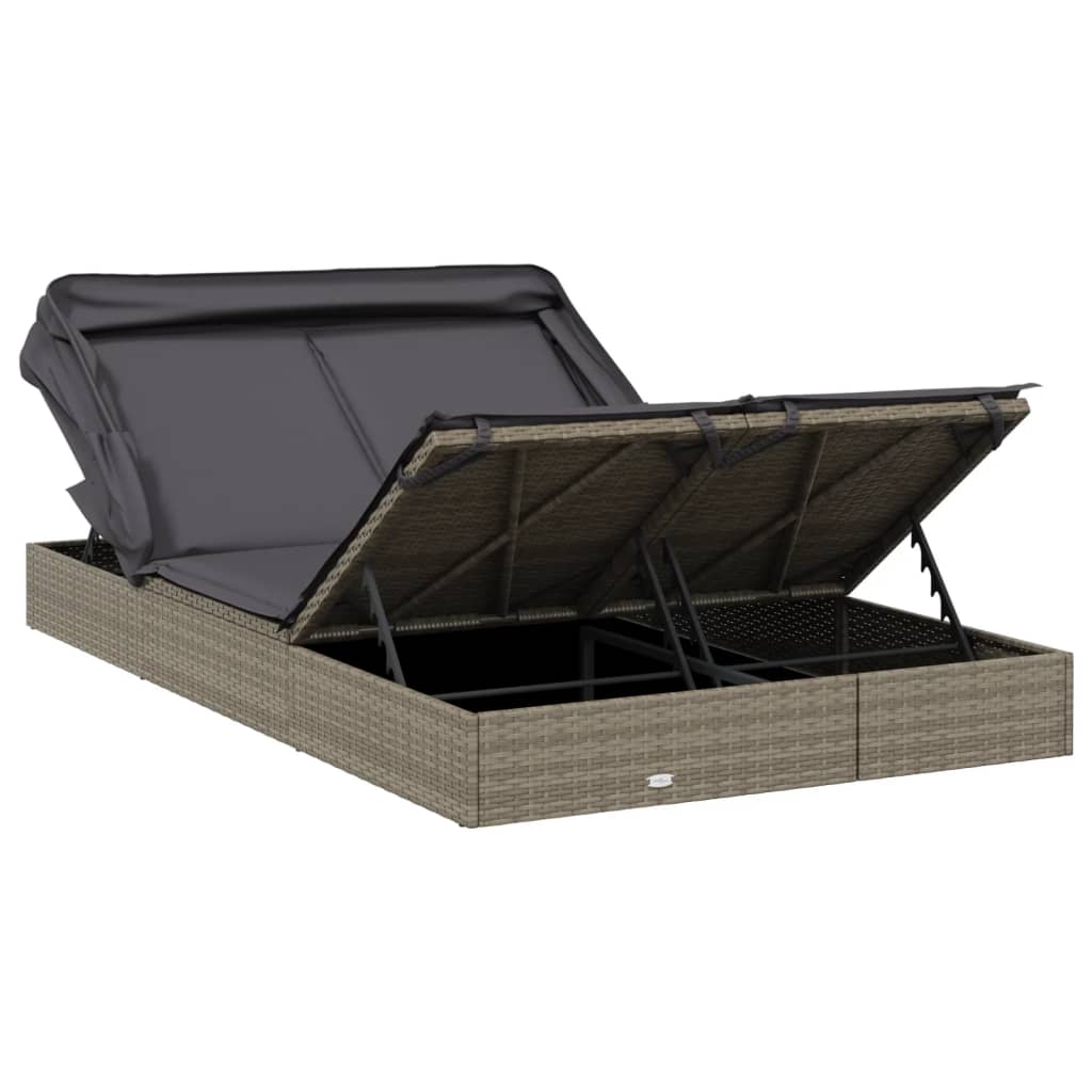2-Person Sunbed with Foldable Roof Grey 213x118x97 cm Poly Rattan