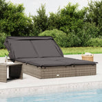 2-Person Sunbed with Foldable Roof Grey 213x118x97 cm