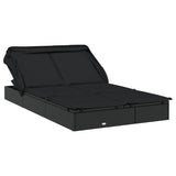 2-Person Sunbed with Foldable Roof Black 213x118x97 cm Poly Rattan - Front View
