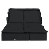 2-Person Sunbed with Foldable Roof Black 213x118x97 cm Poly Rattan - Rear View