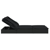 2-Person Sunbed with Foldable Roof Black 213x118x97 cm Poly Rattan - Low Angle