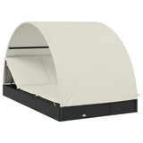 2-Person Sunbed with Round Roof Black 211x112x140 cm Poly Rattan - Front View