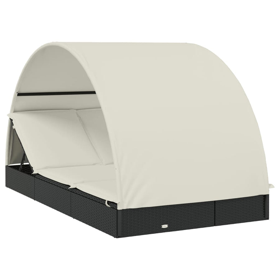 2-Person Sunbed with Round Roof Black 211x112x140cm Poly Rattan