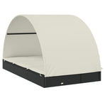 2-Person Sunbed with Round Roof Black 211x112x140cm Poly Rattan