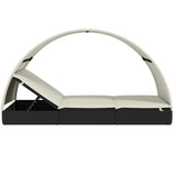 2-Person Sunbed with Round Roof Black 211x112x140 cm Poly Rattan - Close-Up Angle