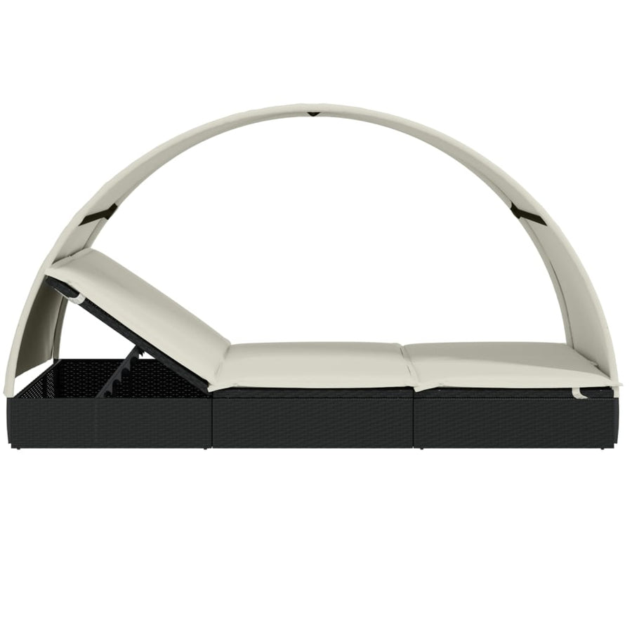 2-Person Sunbed with Round Roof Black 211x112x140cm Poly Rattan