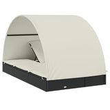 2-Person Sunbed with Round Roof Black 211x112x140 cm Poly Rattan - Low Angle