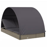 2-Person Sunbed with Round Roof Grey 211x112x140 cm Poly Rattan - Front View