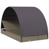 2-Person Sunbed with Round Roof Grey 211x112x140 cm Poly Rattan - Side View