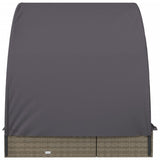 2-Person Sunbed with Round Roof Grey 211x112x140 cm Poly Rattan