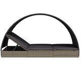 2-Person Sunbed with Round Roof Grey 211x112x140 cm Poly Rattan - Close-Up Angle