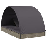 2-Person Sunbed with Round Roof Grey 211x112x140 cm Poly Rattan - Low Angle